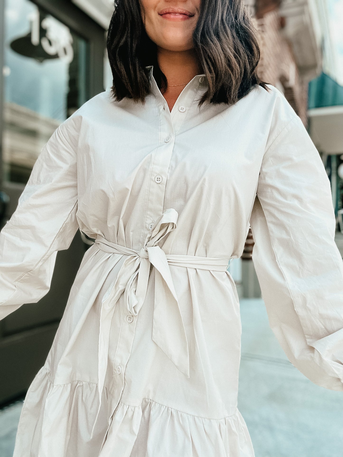 Tiered Shirt Dress-Toasted Marshmallow
