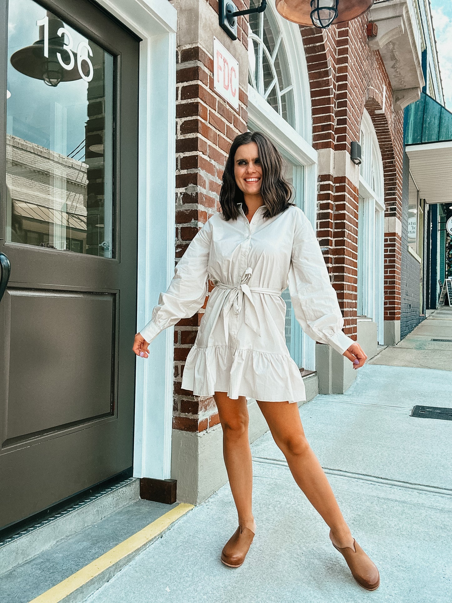 Tiered Shirt Dress-Toasted Marshmallow
