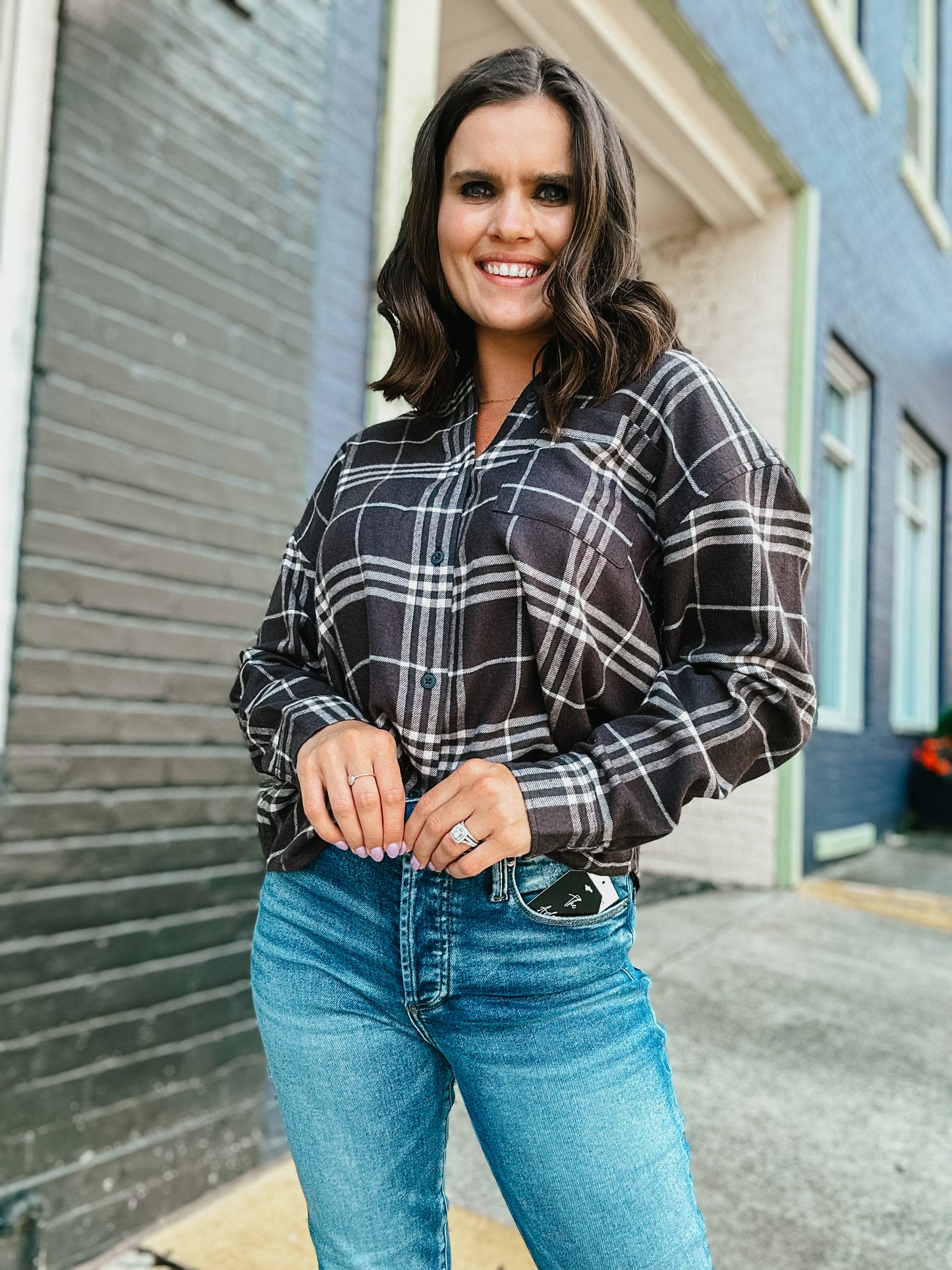 The River Plaid Button Up In Black