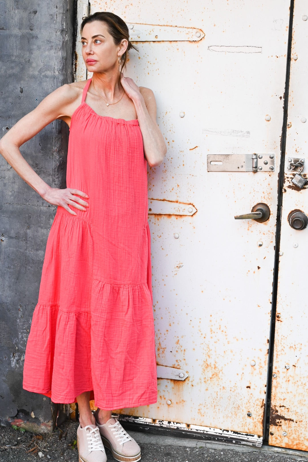Gauze Marne Dress In Coral